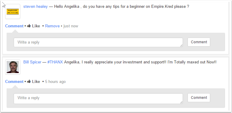 My message on Angelika's profile