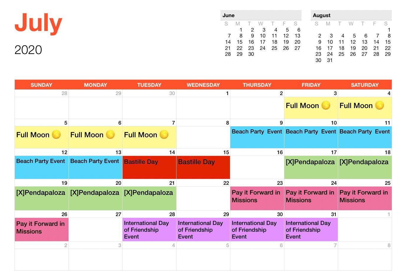 Events Calendar July